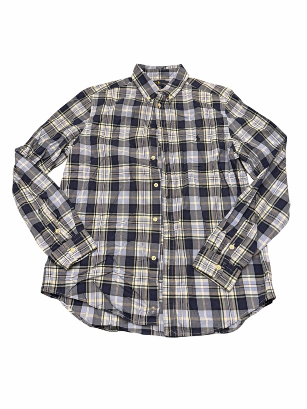 Men Polo Ralph Lauren Shirt Blue Plaid Button Down Long Sleeve XL Cotton Classic